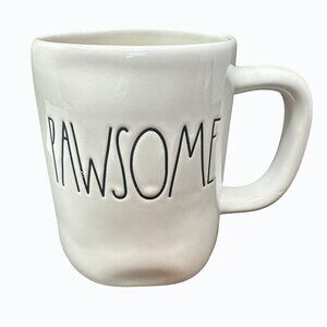 Rae Dunn PAWSOME Mug Magenta Ceramic Dog Lover Large Coffee Cup White Gift